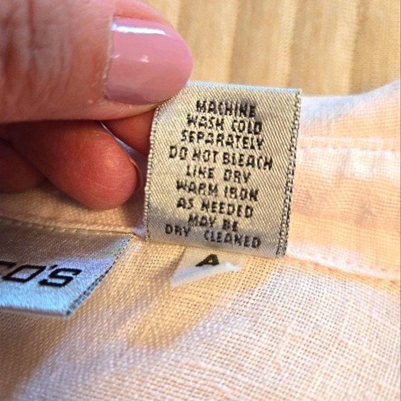 CHICO'S LIGHT PINK 100% LINEN BUTTON-DOWN LONG-SLEEVED W/SNAP BUTTONS. SIZE 2. - Picture 8 of 8